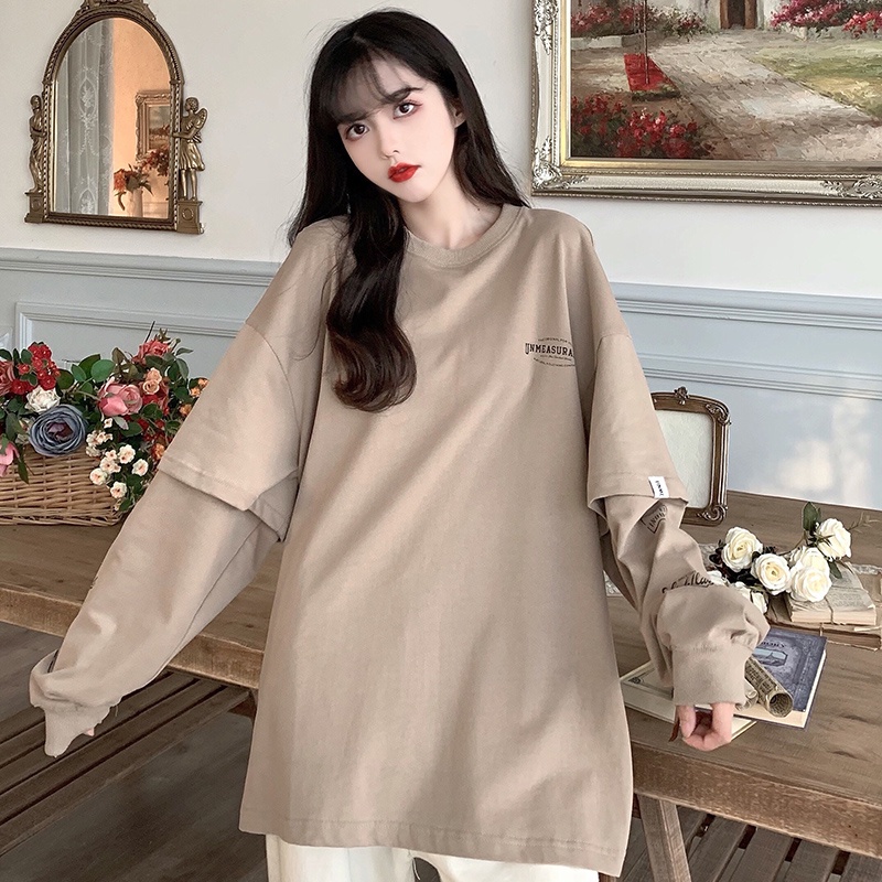Áo thun dài tay giả hai lớp phong cách Hàn Quốc trẻ trung dành cho nữ | BigBuy360 - bigbuy360.vn