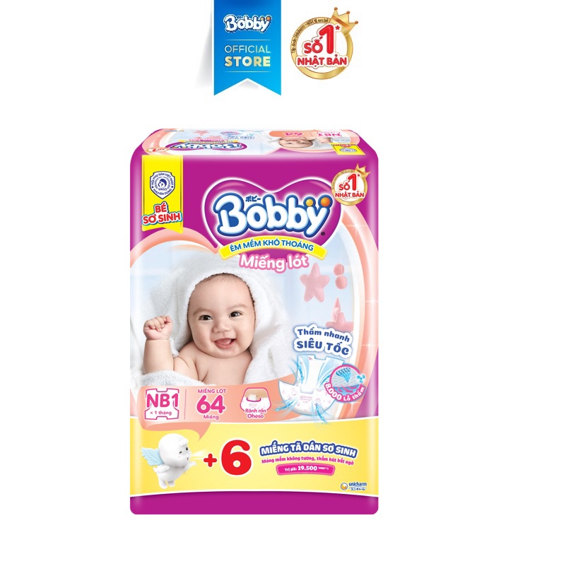 [CỘNG 6 MIẾNG] Miếng lót sơ sinh Bobby Newborn 1-64 miếng