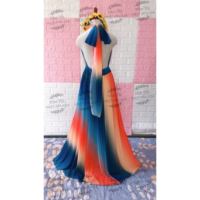(miễn phí chỉnh váy) đầm maxi màu loang yếm hai dây cột nơ đi biển du lịch chụp hình sống ảo mix nhiều màu cầu vồng | BigBuy360 - bigbuy360.vn