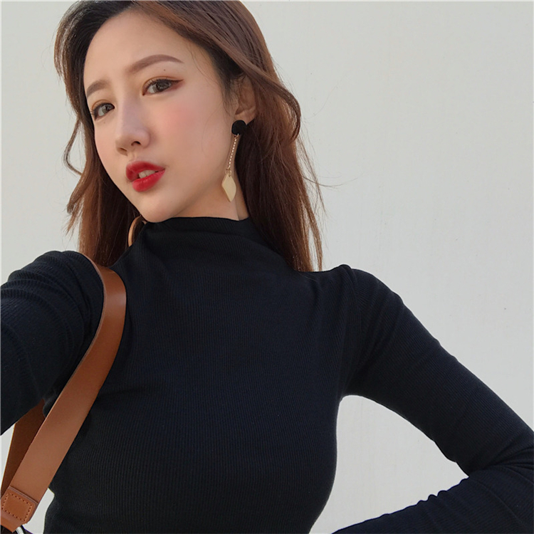 2020 autumn half high neck slim fit autumn and winter bottoming shirt all-match long-sleeved T-shirt women clothes top