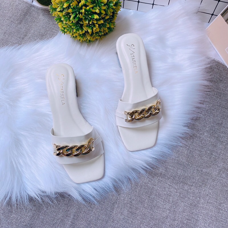 Dép Guốc nữ quai bản xích vàng gót vuông 3-4p hot cực kì
