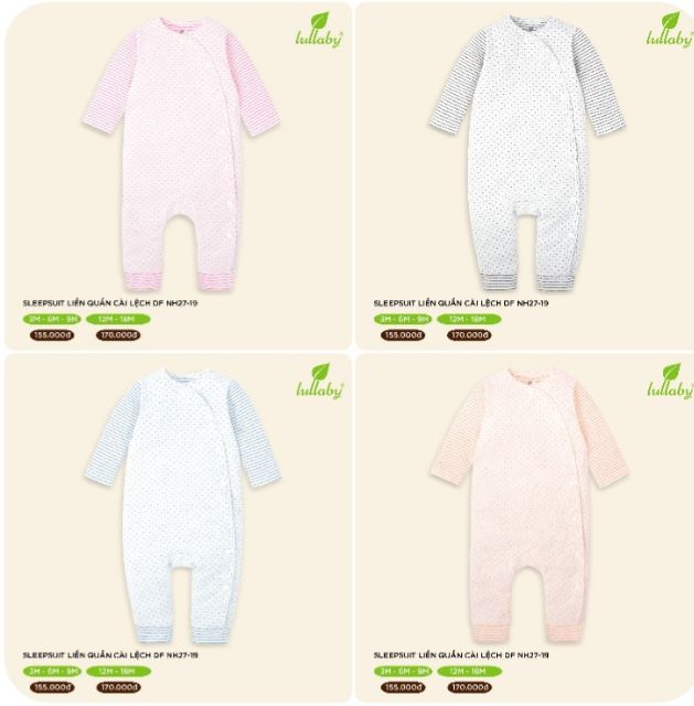 Body, sleepsuit liền quần cài lệch bé trai, bé gái Lullaby