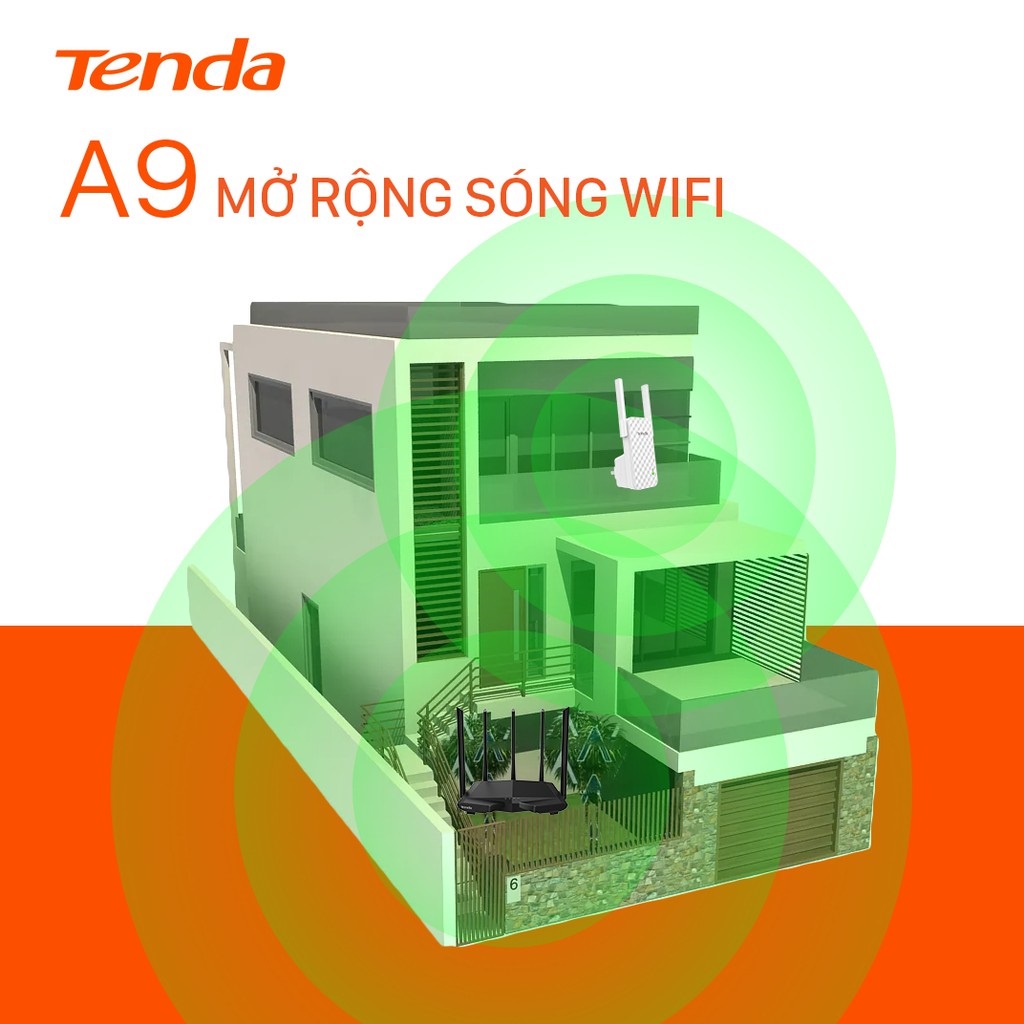 Bộ Mở Rộng Sóng Wifi TENDA A9 (2 Râu) Chuẩn N Tốc Độ 300Mbps - Hàng Chính Hãng