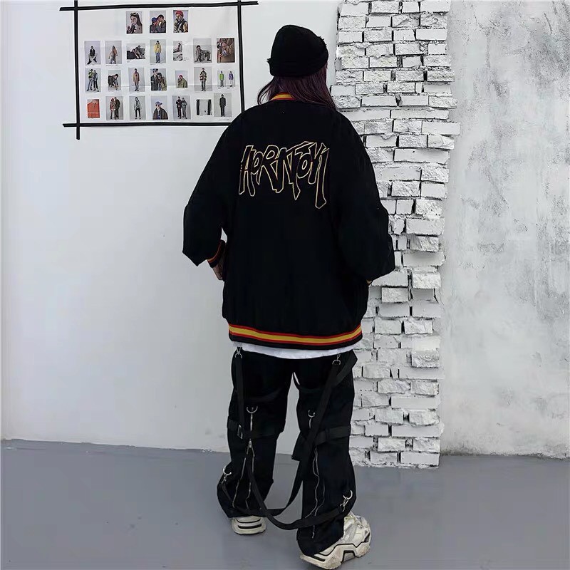 Áo khoác kaki nhung bomber unisex form rộng HIOK bóng chày nam nữ ulzzang Wind | BigBuy360 - bigbuy360.vn