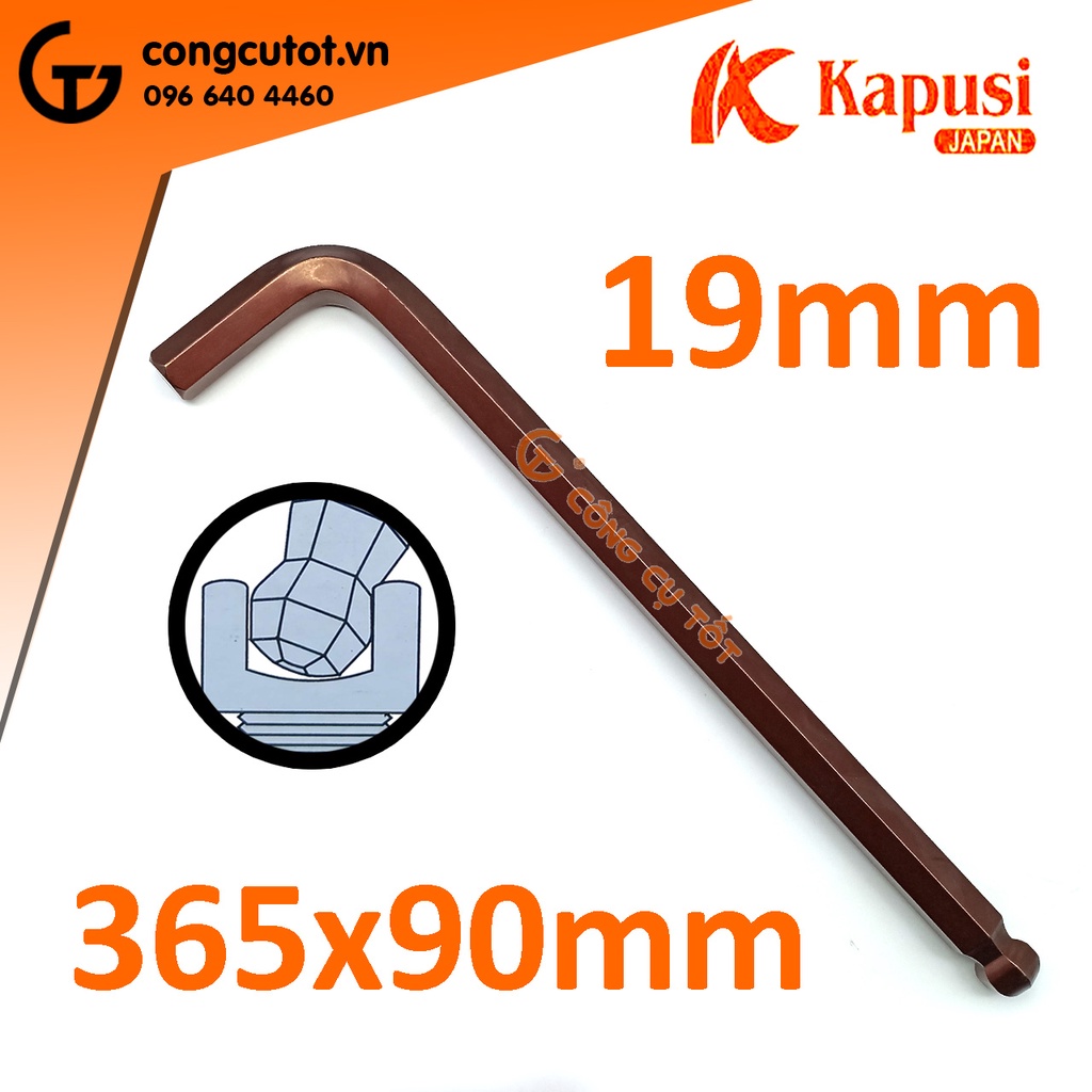 Lục giác đầu bi (14mm,17mm,19mm) Kapusi chữ L xi nâu