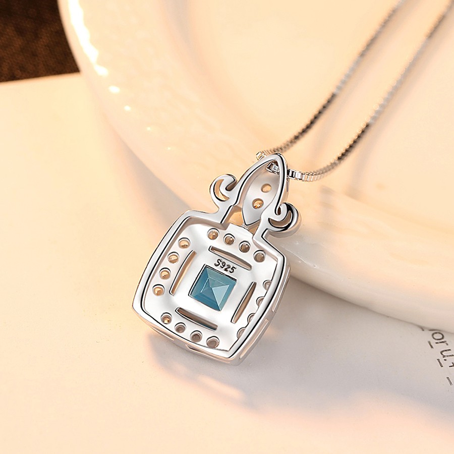 Dây chuyền Bạc Ý Cao Cấp Đính Đá Màu Xanh Dương Sang Trọng DB-2398-Bảo Ngọc Jewelry