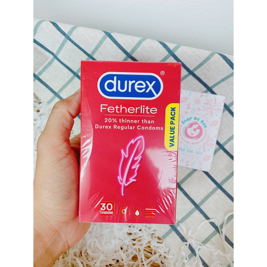 Bao cao su siêu mỏng Durex Fetherlite, Durex Pleasure Me hộp 30 cái  - Chuẩn Úc