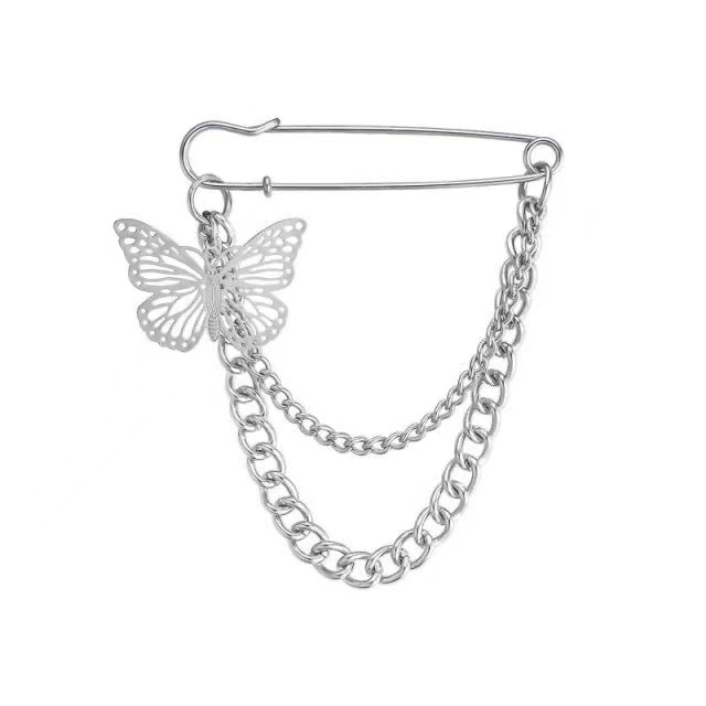 iF YOU Trâm cài áo   dạng dây xích kiểu bướm màu bạc thời trang thanh lịch cho nữ
