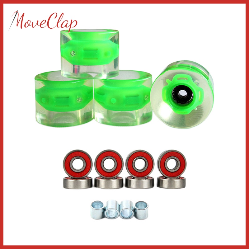 MoveClap 4x Skateboard Wheels Light Up with Bearings Glow Flash Longboard