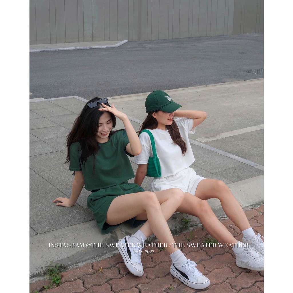 Set croptop thun trơn cá tính nữ - Bộ CRT hè kèm quần short, siêu xinh HOT TREND