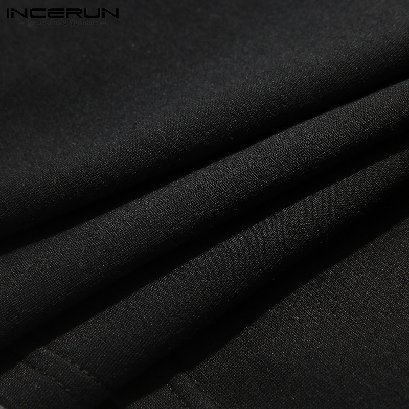 Áo croptop INCERUN tay dài cổ tròn phối lưới xuyên thấu cho nam