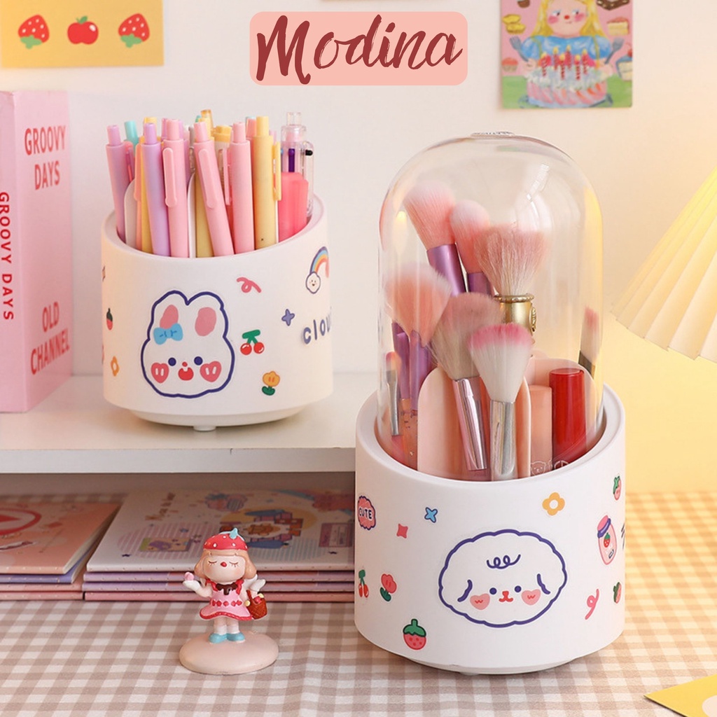 Ống đựng bút nhiều ngăn MODINA, hộp đựng đồ trang điểm có nắp chống bụi