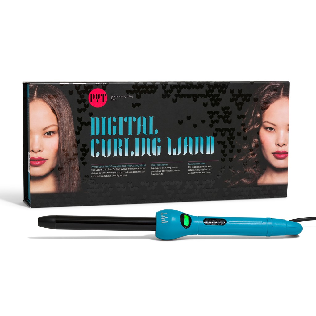 Máy Uốn Tóc Màu Xanh Kỹ Thuật Số PYT Digital Curling Wand 19mm Kèm Găng Tay Chịu Nhiệt - Công Nghệ Nhiệt Hồng Ngoại Xa