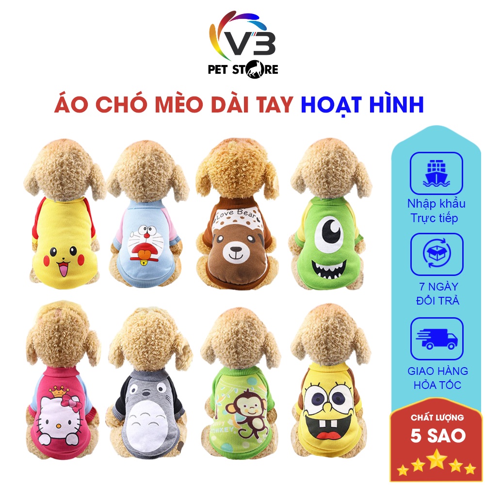 Áo Cho Chó Mèo, Áo Cho Thú Cưng Mùa Thu Đông, Loại Dài Tay, Chất Liệu Nỉ Co Giãn, Họa Tiết Siêu Kute