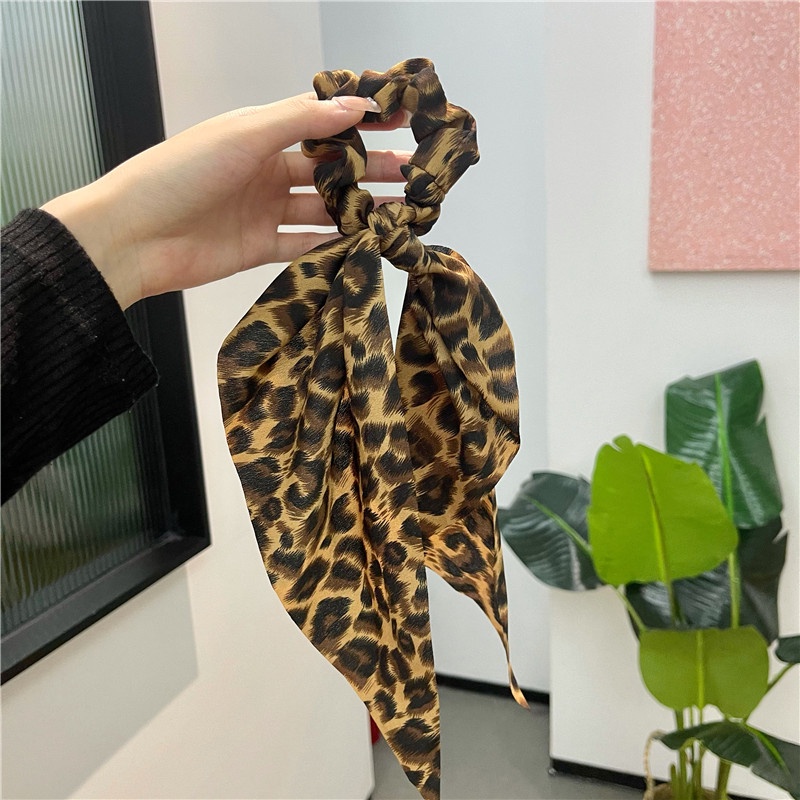 (0489) Dây Chun Buộc Tóc Scrunchies Dây Dài Da Báo Nhiều Màu Cá Tính