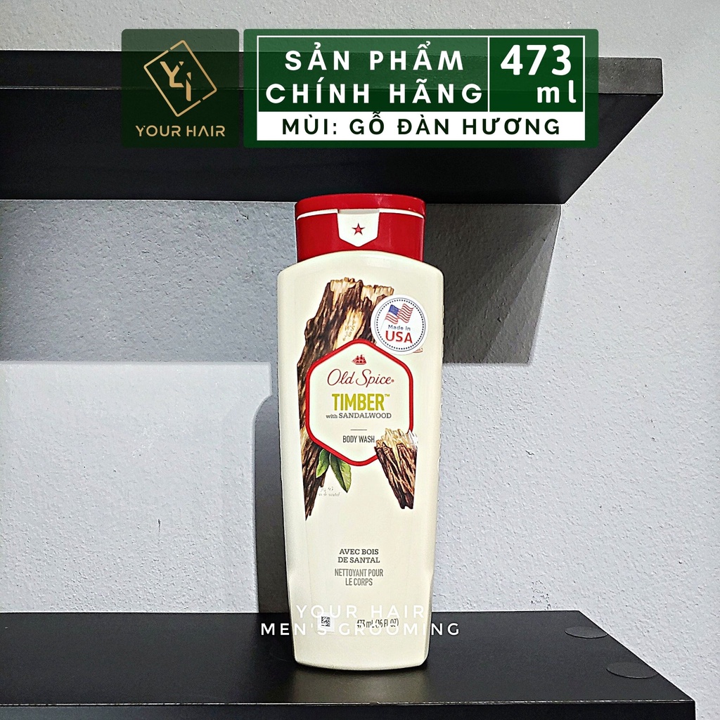 Sữa tắm Old Spice Timber With Sandalwood - 473ml - Mùi gỗ đàn hương - Chính hãng USA