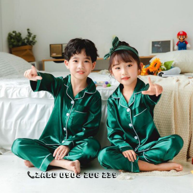 Bộ pijama tay dài bé trai bé gái phi lụa cao cấp 11 đến 60kg