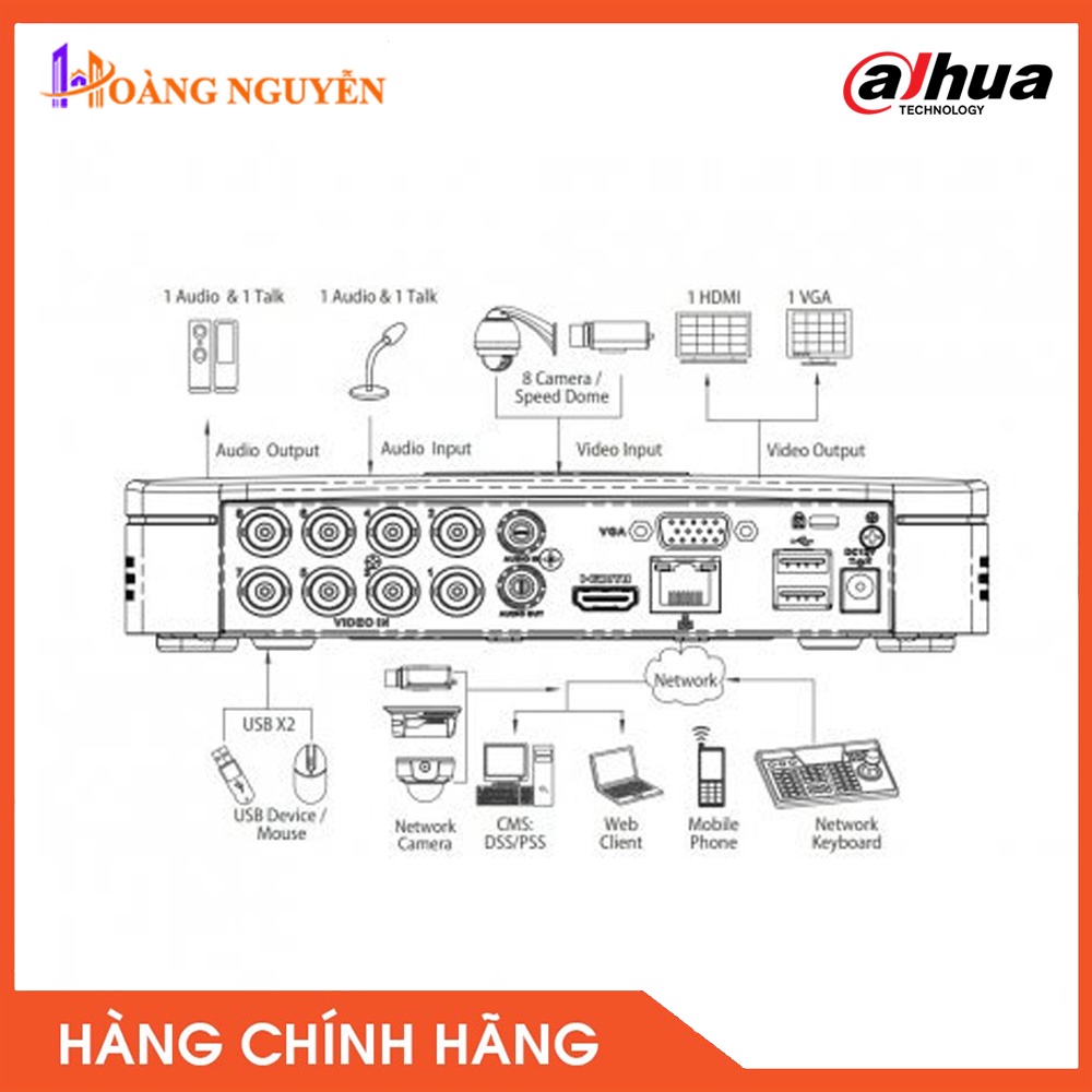 [NHÀ PHÂN PHỐI] Đầu ghi hình camera DAHUA DH-XVR4108C-X1 8 Kênh Hỗ Trợ Camera 2MP - Điều Khiển Quét 3D