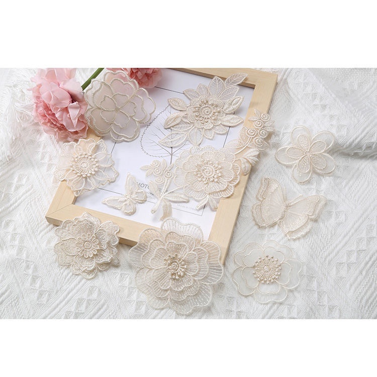 Miếng Dán Vải Voan Màu Be Tự Dính Trang Trí Quần Áo/ Váy