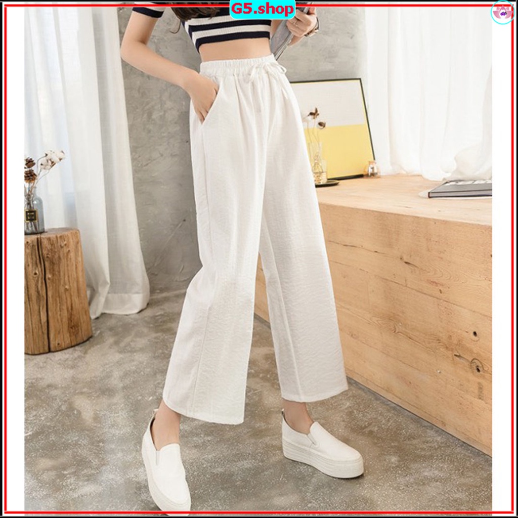 Quần Đũi nữ ống rộng suông vải mề xước siêu mát mùa hè dài 80cm lưng thun có túi G5