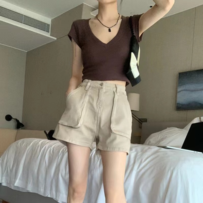 Quần Short Denim Lưng Cao Ống Rộng Thời Trang Mùa Hè Hàn Quốc Mới Cho Nữ