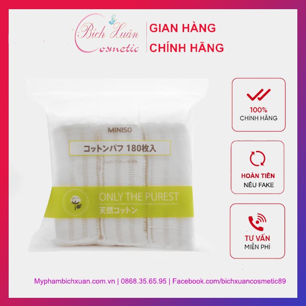 Bông tẩy trang Miniso Nhật Bản 180 miếng