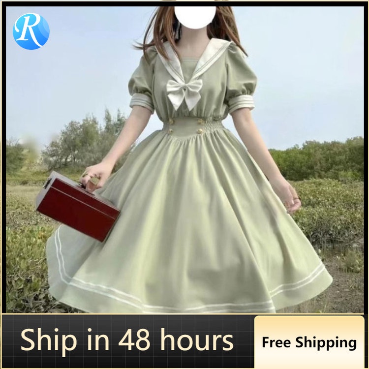 Đầm Tay Phồng Đính Nơ Phong Cách Lolita Nhật Bản Dễ Thương Cho Nữ