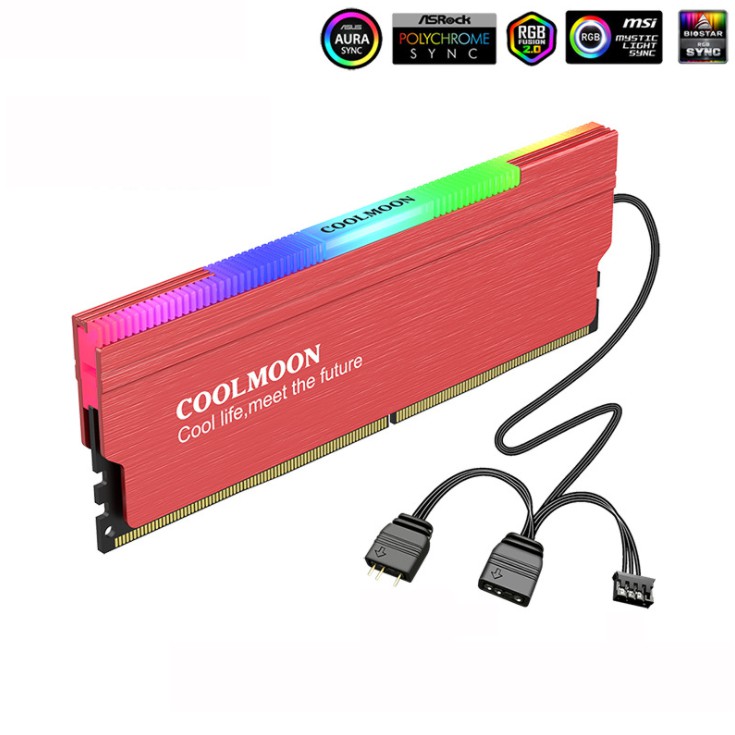 Tản Nhiệt Làm Mát Ram Coolmoon Led 5v ARGB, Đồng Bộ Màu Mainboard, Hub Coolmoon, Màu Đỏ