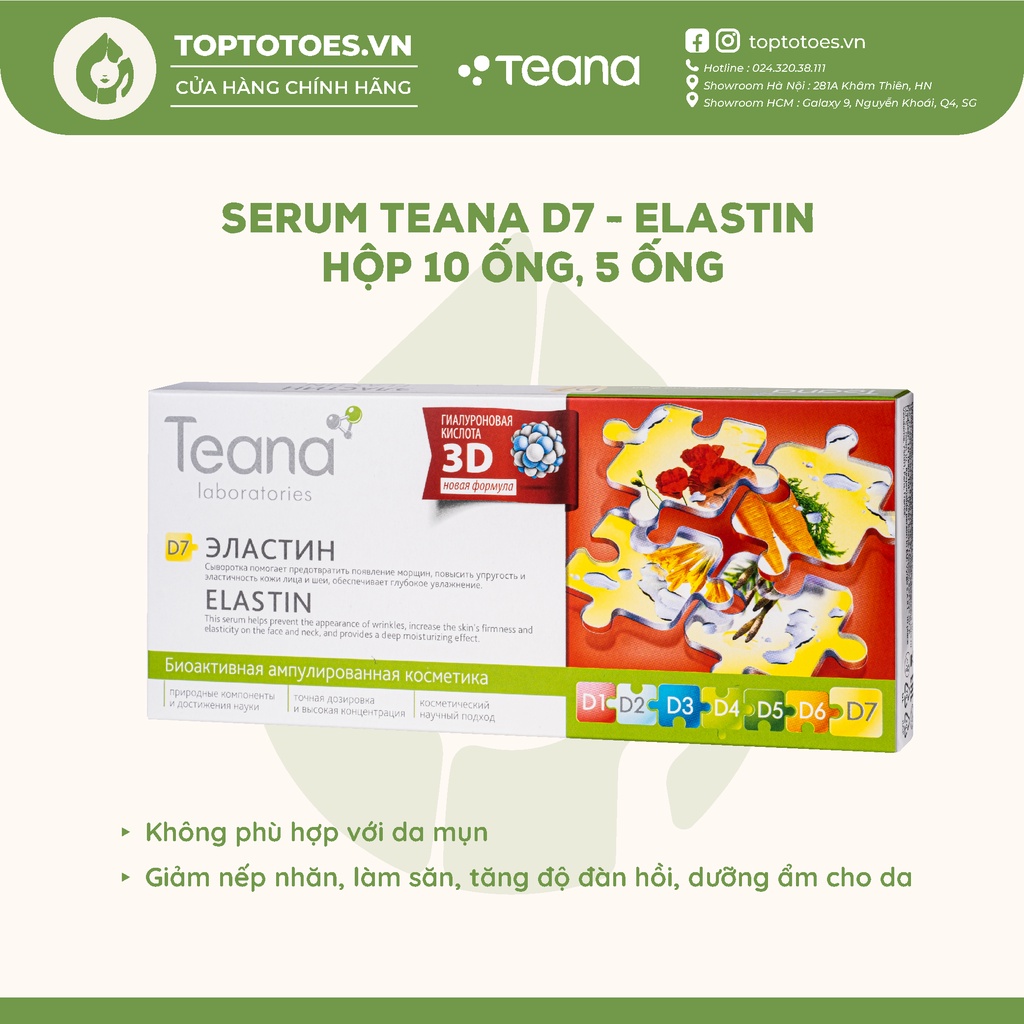 Serum Teana D3 Sea Collagen & D7 Elastin phục hồi làn da tổn thương, mất cấu trúc, nhăn, chảy xệ, cho da căng láng
