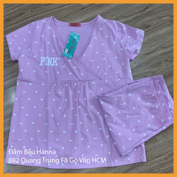 [40-65KG] Đồ bộ bầu cotton lửng mặc nhà và cho bé ty vải thun cotton lạnh thoáng mát dễ chịu co dãn nhiều không xù