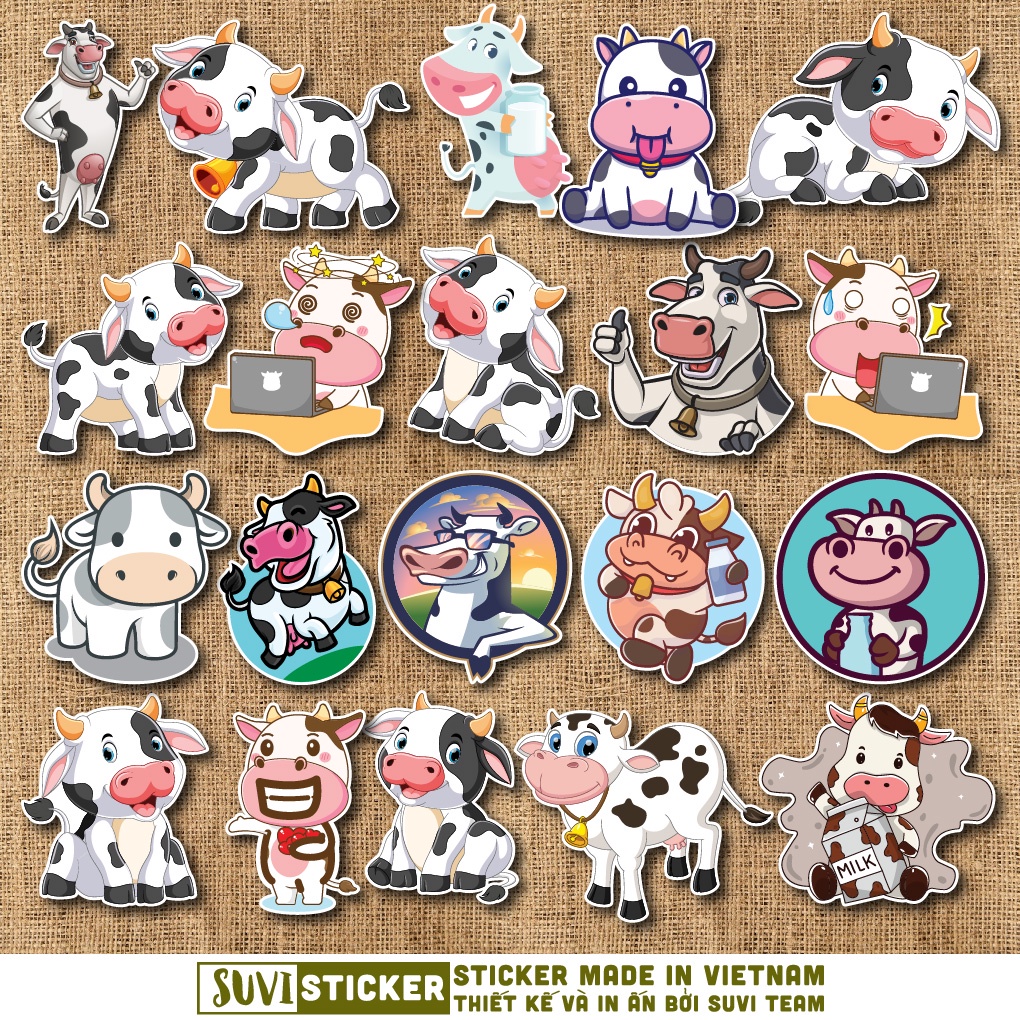 50 Sticker Bò Sữa chống nước sticker dán mũ bảo hiểm, laptop, điện thoại, đàn guitar, vali. MSP: SV03