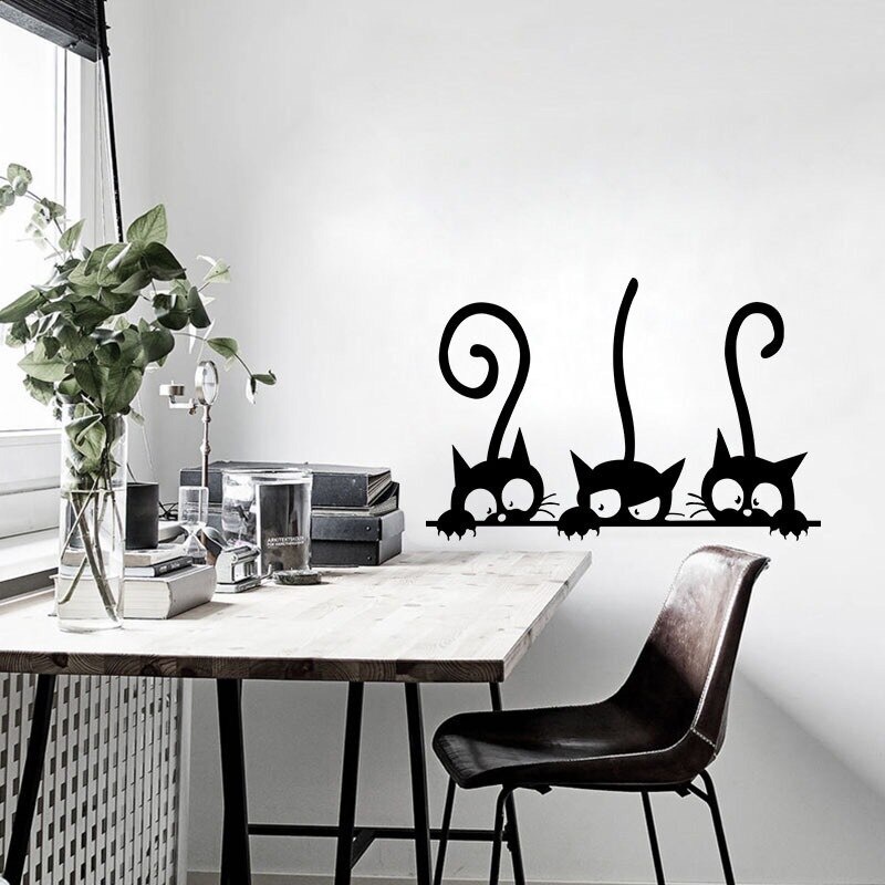 Sticker Dán Tường Chống Thấm Nước Hình Mèo Đen Dễ Thương Bắt Mắt
