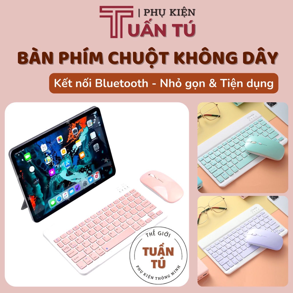 Combo bàn phím &amp; chuột không dây bluetooth nhiều màu sắc nhỏ gọn cho điện thoại máy tính bảng ipad laptop macbook tivi