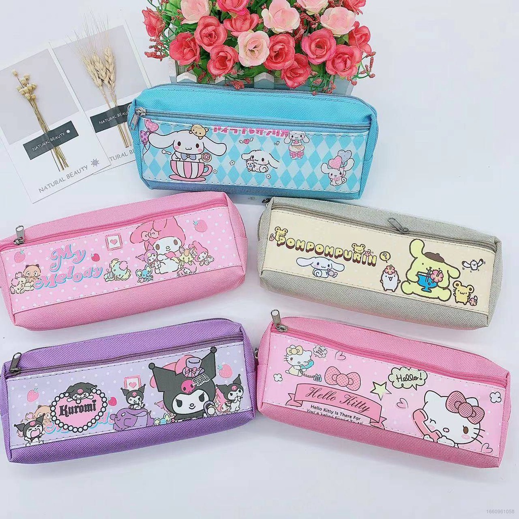 SANRIO Túi Đựng Bút Bằng Da PU Có Khóa Kéo Họa Tiết Melody / Cinnamon / hello kitty Dễ Thương