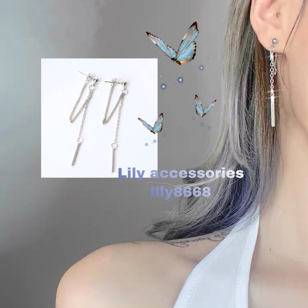 Chain Stick Earring khuyên tai bông tai dây xích phối thanh phong cách