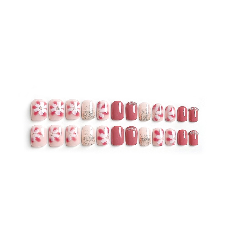 Móng tay giả vuống thiết kế đính ngọc trai Jojo Y34 móng giả nailbox rẻ thời trang sang chảnh có keo gắn tự làm tại nhà