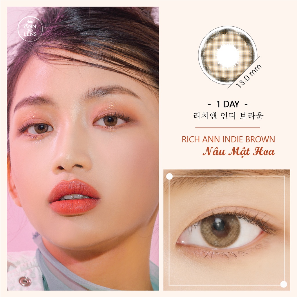 [1 𝘾𝘼̣̆𝙋] Lens Cận Loạn ANN365 Nội Địa Hàn - Lens 1 Ngày Màu Nâu Mật Hoa Indie Brown