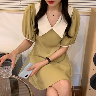 Đầm tay phồng cổ bẻ màu sắc thanh lịch 44964