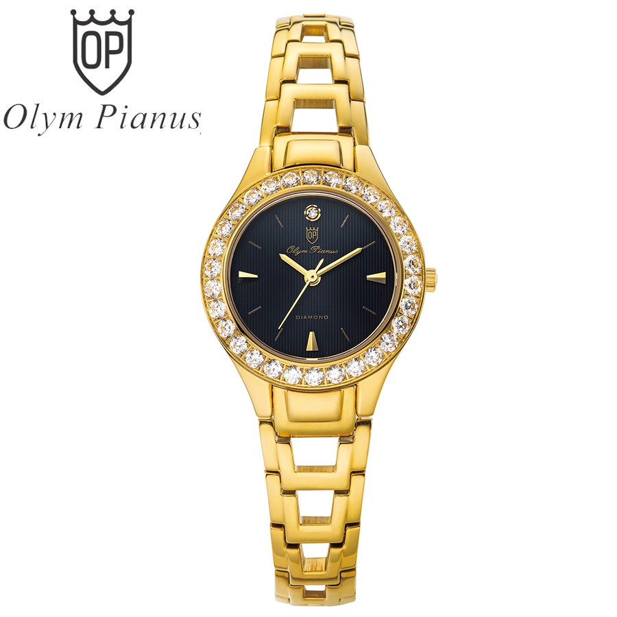 Đồng hồ nữ dây kim loại đính đá Olym Pianus OP24591 OP24591DLK đen