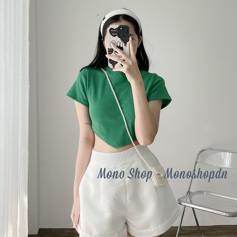 Áo croptop thun gân vạt nhọn Ảnh thật/ sẵn