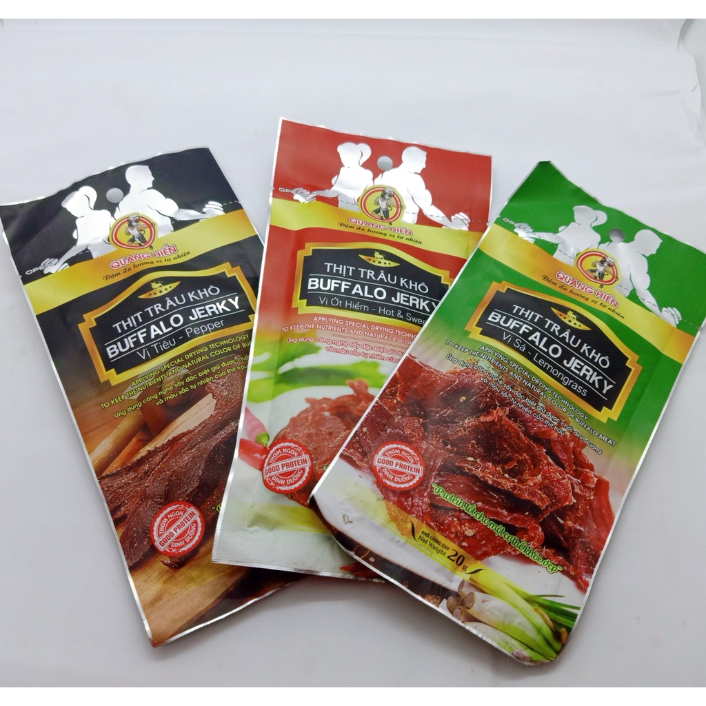 Khô trâu Buffalo Jerky 20gr Vị Ởt, Vị Sả, Vị Tiêu