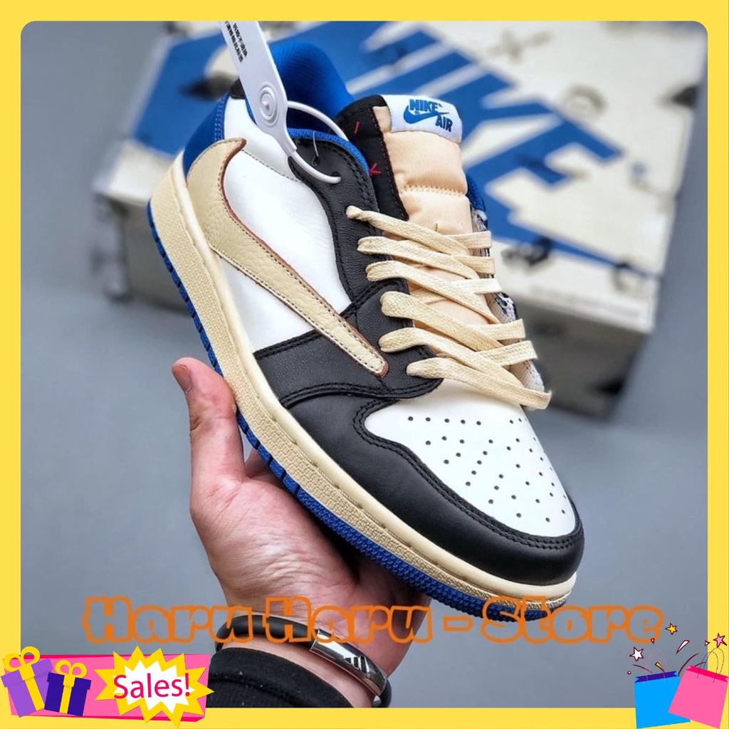 Giày Thể Thao Nam Nữ Travis Scott x Air Jordan 1 Retro Low phối màu xanh trắng DM7866-140