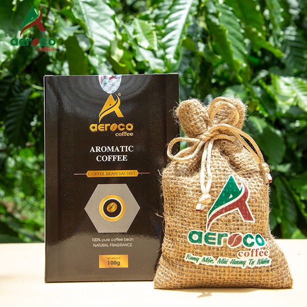 VoucherXtra5%_Túi thơm 100g_AEROCO COFFEE, hương cafe + chanh sả thanh mát từ hạt tiêu rừng tự nhiên, giúp chống say xe