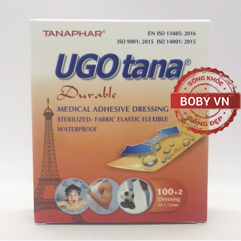 Băng dính cá nhân y tế UGO tana hộp 102 miếng - Đã tiệt trùng - Vải co giãn - Không thấm nước
