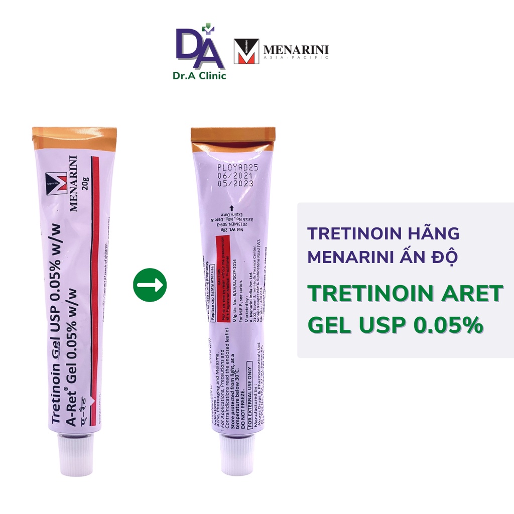 Tretinoin Aret Ấn Độ 0.025 0.05 0.1 Chính Hãng Dr.A Clinic dưỡng da căng bóng, tái tạo trẻ hoá da