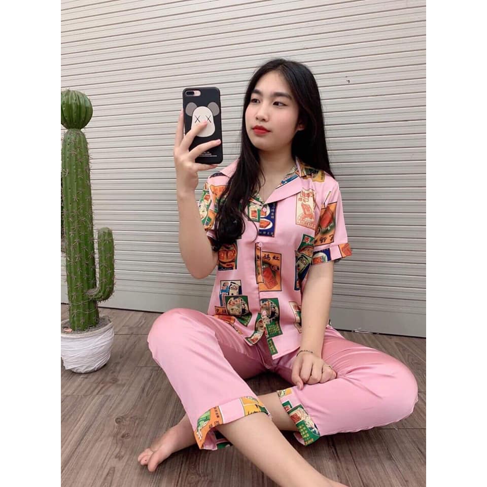 Bộ pizama đô la quần dài áo cộc xinh xắn