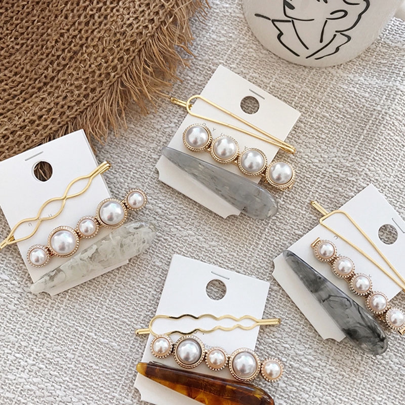 Set 1/3 kẹp tóc đính ngọc trai phong cách thời trang thanh lịch dành cho nữ