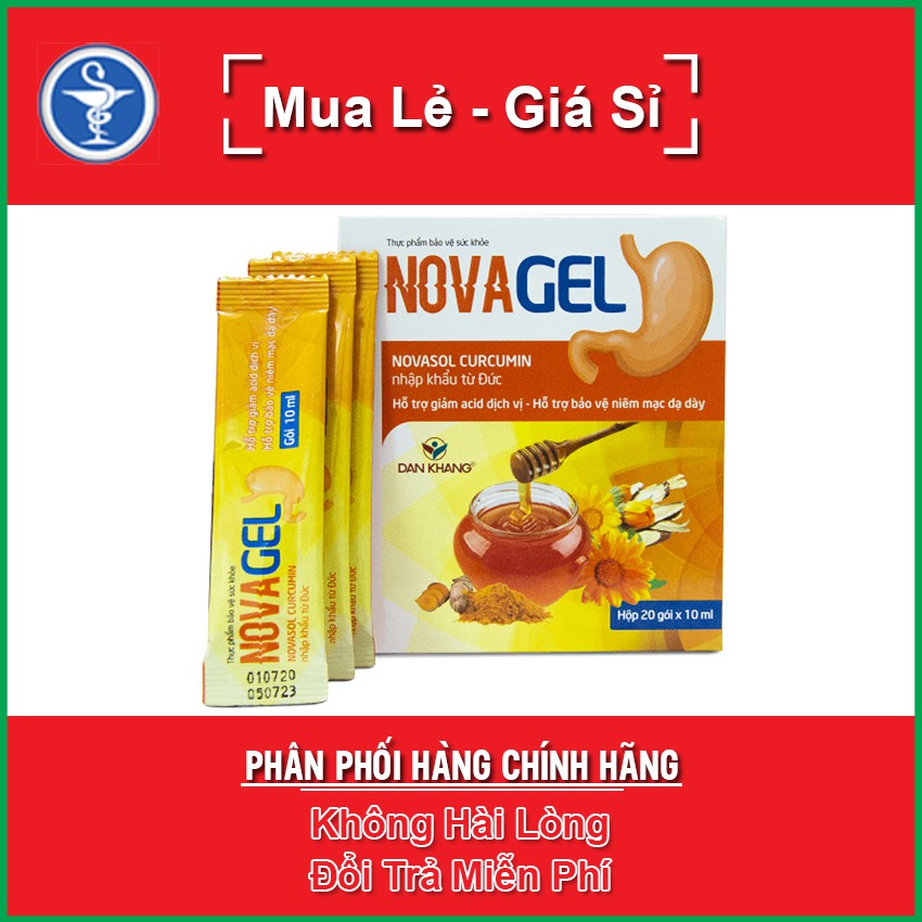 Novagel Novasol Curcumin hộp 20 gói hỗ trợ giảm acid dịch vị, bảo vệ niêm mạc dạ dày, yespharmacy