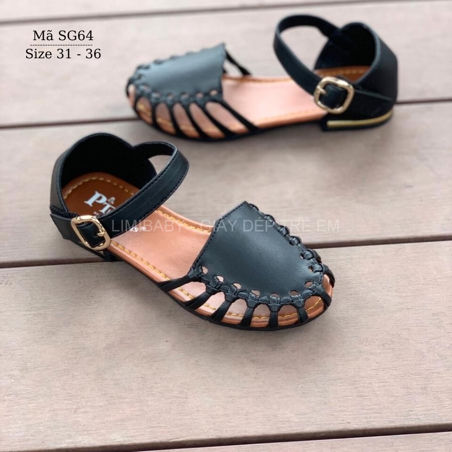 Sandal cho bé gái BIBIKIDS rọ bít mũi màu đen kiểu dáng búp bê duyên dáng phong cách Hàn Quốc 6 - 12 tuổi SG64