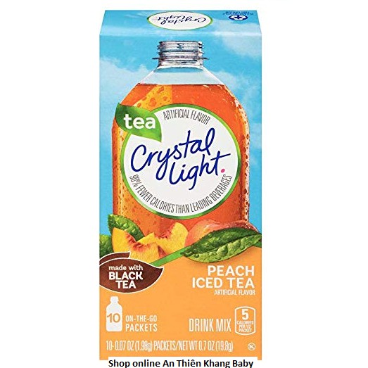 Hộp 10 gói bột trái cây Crystal light vị trà đào dành cho người ăn kiêng